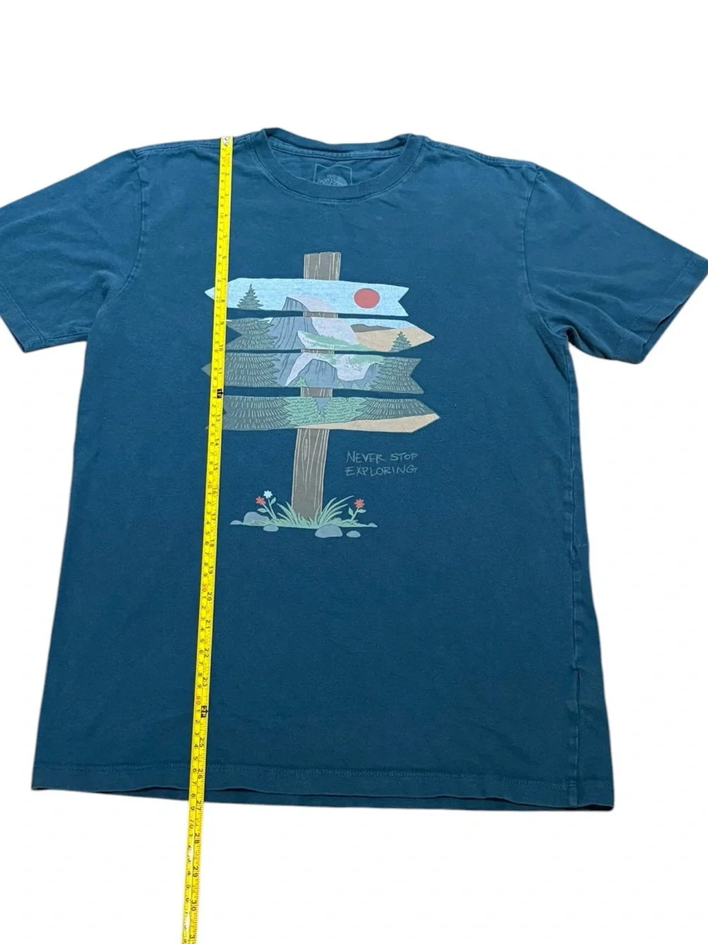 The North Face Men’s “Never Stop Exploring” Teal Blue Tee, Size S